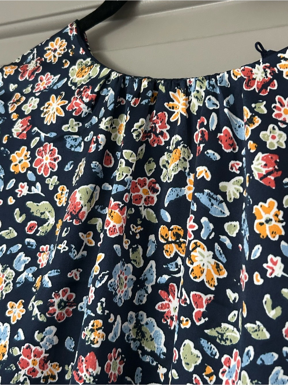 Navy Floral Long-Sleeve Peasant Blouse - Picture 3 of 12